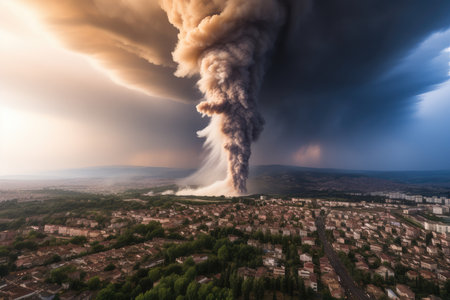 Dramatic thunderstorm tornado in Europe. natural disasters. destruction of cities by nature. disasters in the world.の素材