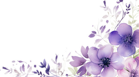 A Serene Symphony: Purple Watercolor Flowers Blossoming on a White Canvasの素材