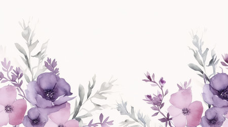 A Serene Symphony: Purple Watercolor Flowers Blossoming on a White Canvasの素材