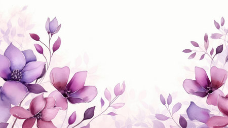 A Serene Symphony: Purple Watercolor Flowers Blossoming on a White Canvasの素材