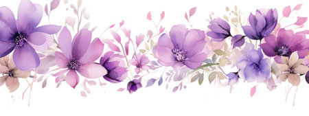 A Serene Symphony: Purple Watercolor Flowers Blossoming on a White Canvasの素材