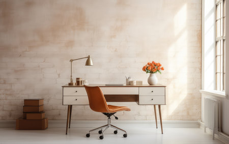 A Cozy Workspace with a Well-Organized Desk and Comfortable Chairの素材