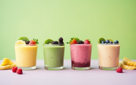 A Rainbow of Refreshing Smoothies: A Colorful Array of Healthy and Delicious Blendsの素材