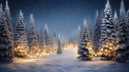A Winter Wonderland of Twinkling Lights and Festive Christmas Treesの素材