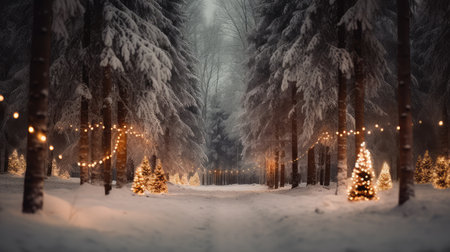 A Winter Wonderland of Twinkling Lights and Festive Christmas Treesの素材