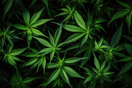 A Field Filled with a Lush Group of Green Marijuana Plantsの素材