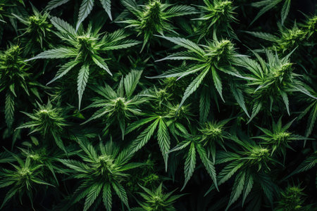 A Field Filled with a Lush Group of Green Marijuana Plantsの素材