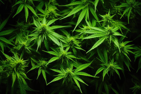 A Field Filled with a Lush Group of Green Marijuana Plantsの素材