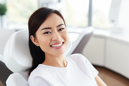 A Close-Up of a Womans Smile with White Teethの素材