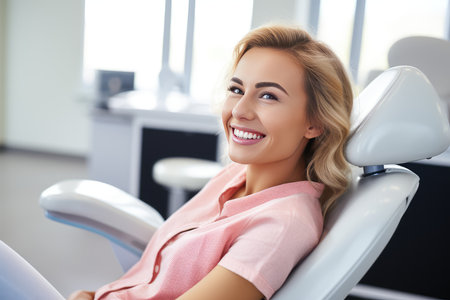 A Close-Up of a Womans Smile with White Teethの素材