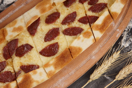 Pide with meat national Turkish dish, Turkish pizza.