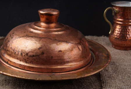 Turkish national copper dishes for serving food and drinks.の写真素材