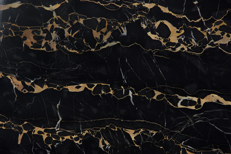 Yellow veins on black natural stone marble Nero Portoro, expensive and eliteの写真素材