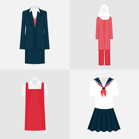 School uniforms girls from different countriesのイラスト素材