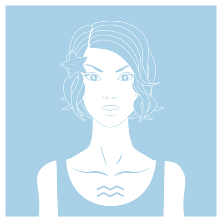 Zodiac. Vector illustration of Aquarius. Isolated on light blue background.のイラスト素材
