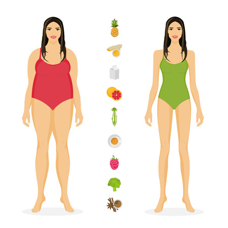 Before and after weight loss illustration.のイラスト素材