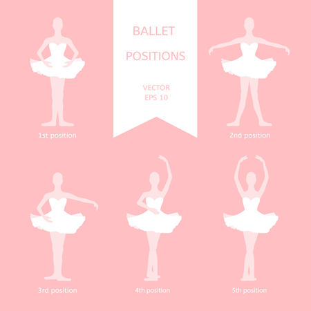 Girl dancer performs the five basic ballet positionsのイラスト素材