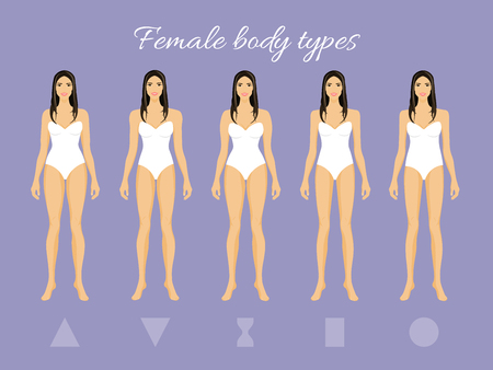 Set of Female Body Shape Types: Triangle, Inverted Triangle, Hourglass, Rectangle, Roundのイラスト素材