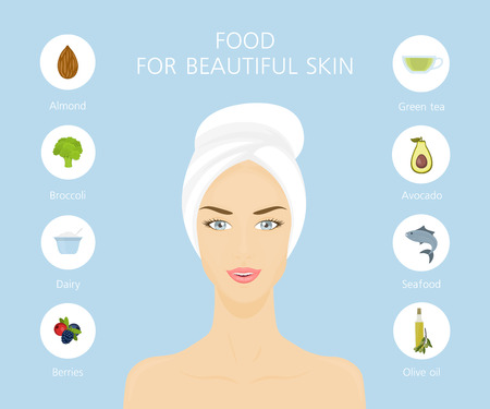 Young woman in towel. Beautiful girl with healthy skin. Diet for beautyのイラスト素材