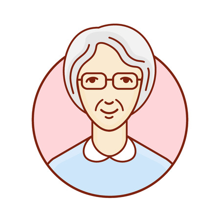Old woman. Portrait. The face of an elderly lady. Avatar for social profile. Linear Art. Vector illustrationのイラスト素材