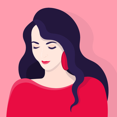 Diffidence. Shy girl. Embarrassment. Female portrait. Vector illustrationのイラスト素材