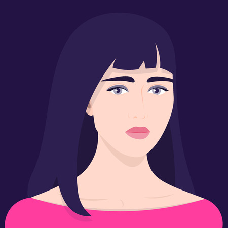 The girl is depressed. Female portrait on a dark background. Sadness and sadness. Vector illustrationのイラスト素材