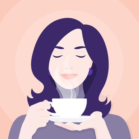 A woman is holding a cup of tea or coffee.のイラスト素材