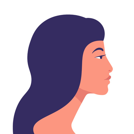 Asian woman. Profile of the girl. Portrait. Avatar. Vector Flat Illustrationのイラスト素材
