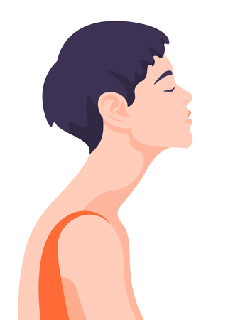 Profile of a young woman with a short haircut. Avatar of a girl with a fashionable hairstyle. Portrait. Vector flat illustrationのイラスト素材