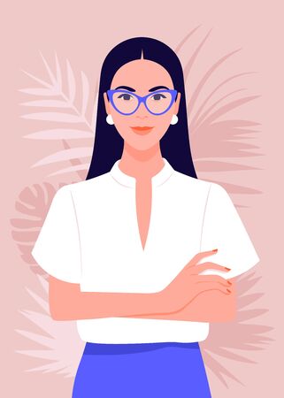 Portrait of a successful girl with arms crossed. Business woman smiling.のイラスト素材