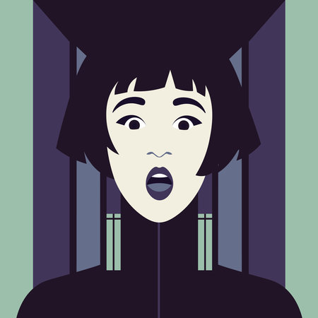 A woman's frightened face. Fears and phobias. Mysticism and horror. Vector flat illustrationのイラスト素材