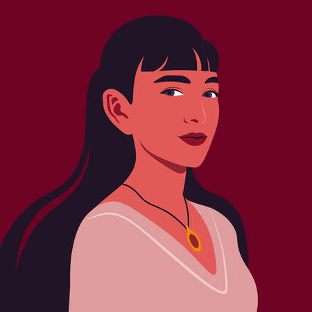 Portrait of a happy Hispanic woman in half-turn. Avatar for social networks. Vector illustration in...