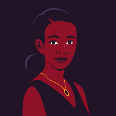Portrait of a young African woman in half turn. Avatar for social networks. Vector illustration in flat style.のイラスト素材