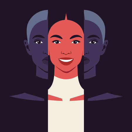 Portrait of a young sad woman with depression. Melancholy teenager. Avatar. Mental health after therapy. Vector flat illustrationのイラスト素材