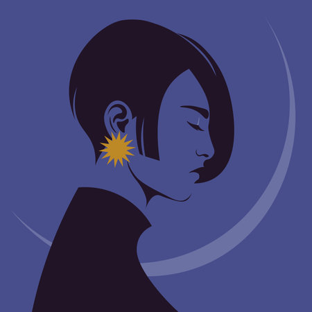 A portrait of a sad woman in profile. A fashion models head with her eyes closed. depression. side view. Avatar. vector flat illustrationのイラスト素材