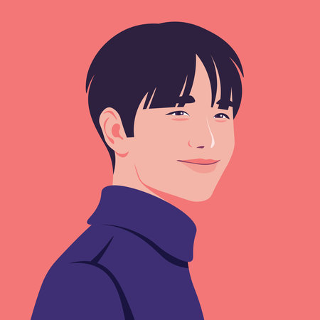 The face of a young Asian man with a fashionable hairstyle. Vector flat illustrationのイラスト素材