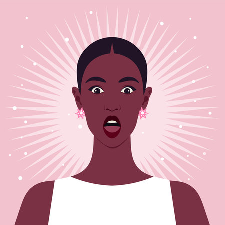 African woman's frightened face. Fears and phobias. Surprise. Vector flat illustrationのイラスト素材