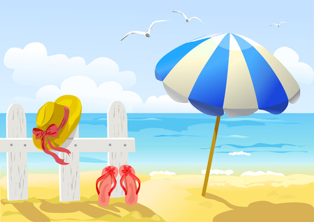 beach, sea and sun umbrella. vector illustrationのイラスト素材