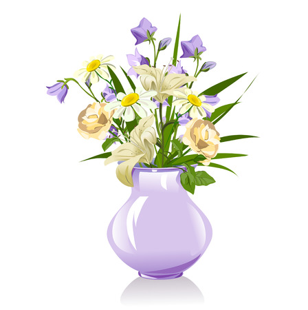 bouquet of lilies, bluebells, daisies and roses. vector illustrationのイラスト素材
