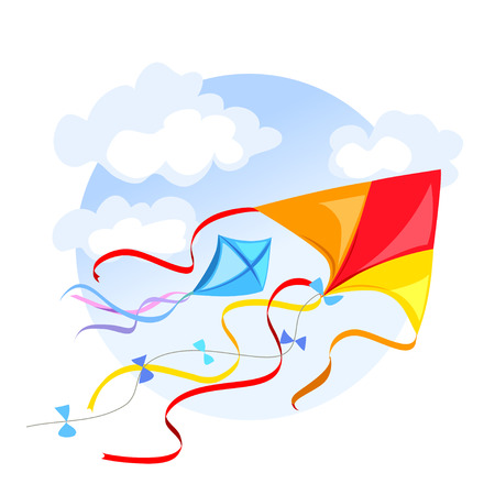 emblem with a kite and clouds. vector illustrationのイラスト素材