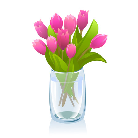 transparent vase with tulips. vector illustrationのイラスト素材