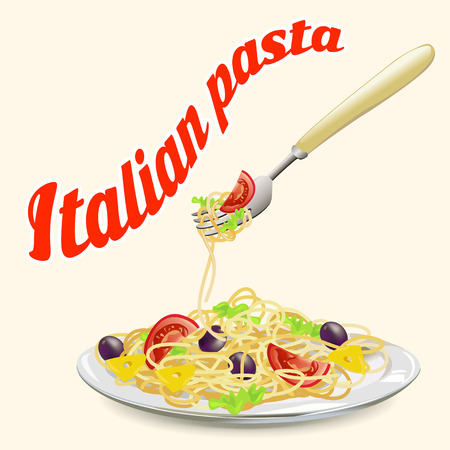 Italian pasta on a plate with a forkのイラスト素材