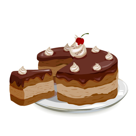 chocolate cake with cherries on a plate. のイラスト素材