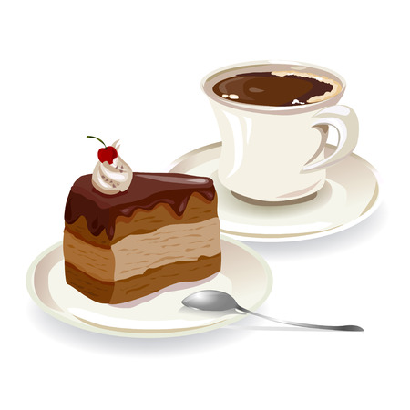cup of coffee and a piece of cake. 
のイラスト素材