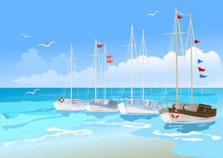 yachts at sea. vector illustrationのイラスト素材
