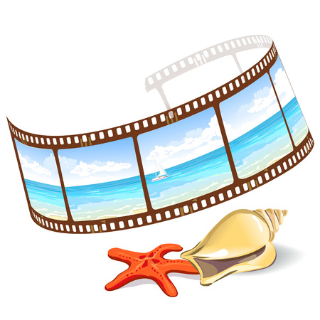 film with panoramic sea and seashells. のイラスト素材