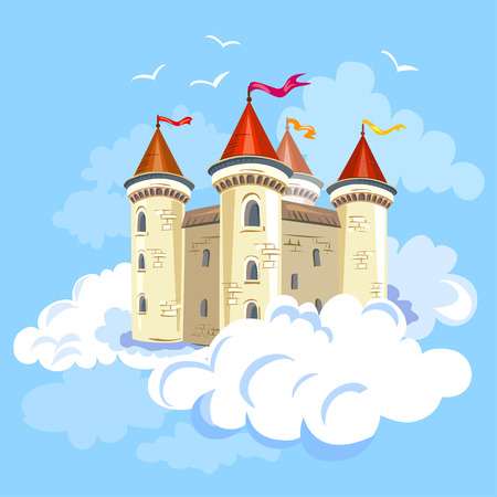fairy castle in the air in the clouds. vector illustrationのイラスト素材