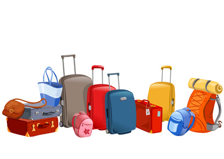 luggage, suitcases, backpacks, packages illustrationのイラスト素材