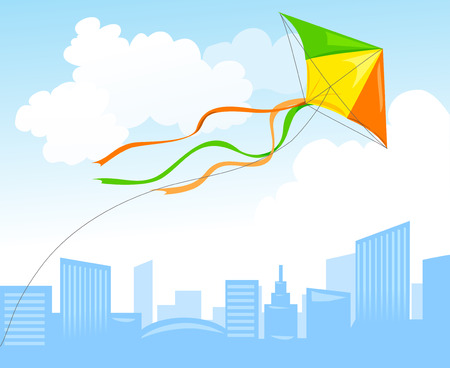 kite and city skyline. vector illustrationのイラスト素材