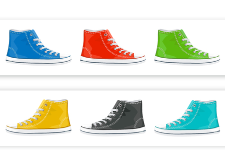 banner with colorful sneakers. vector iliustrationのイラスト素材